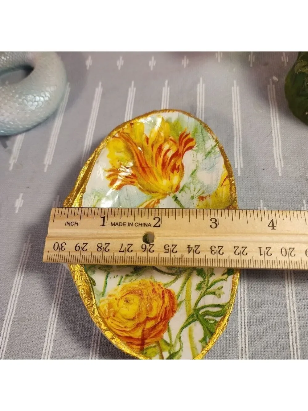 DECOUPAGE CLAM SHELL DECOUPAGE FLOWERS TRINKET DISH